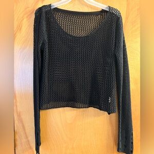 Black Mesh Long Sleeve Top